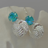 Laguna Blue Crystal Drop Earrings, Silver Textured Swirl Earrings sgl 0492 j resized
