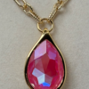 Ultra Pink Crystal Necklace, Oversized Pink Pear Pendant, Gold Statement Necklace sgl 0557 f